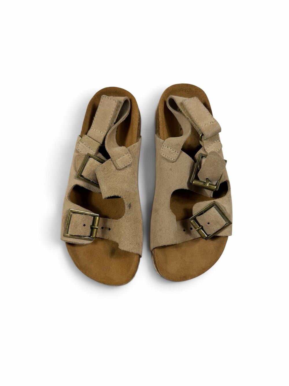 Zara Suede Double Buckle Slide Sandals Beige Kids US 13-13.5 EU 31